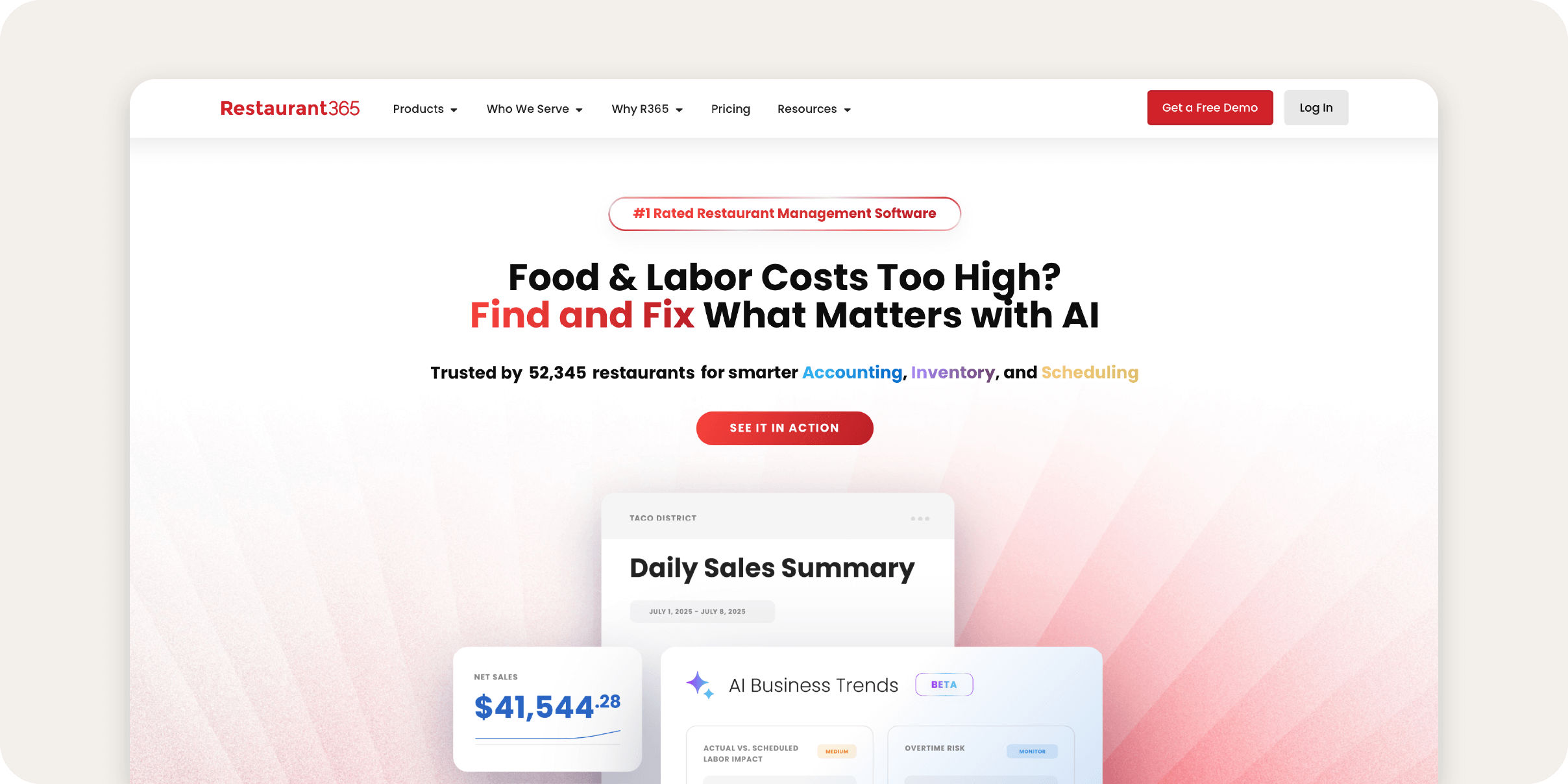 Restaurant365 website homepage.