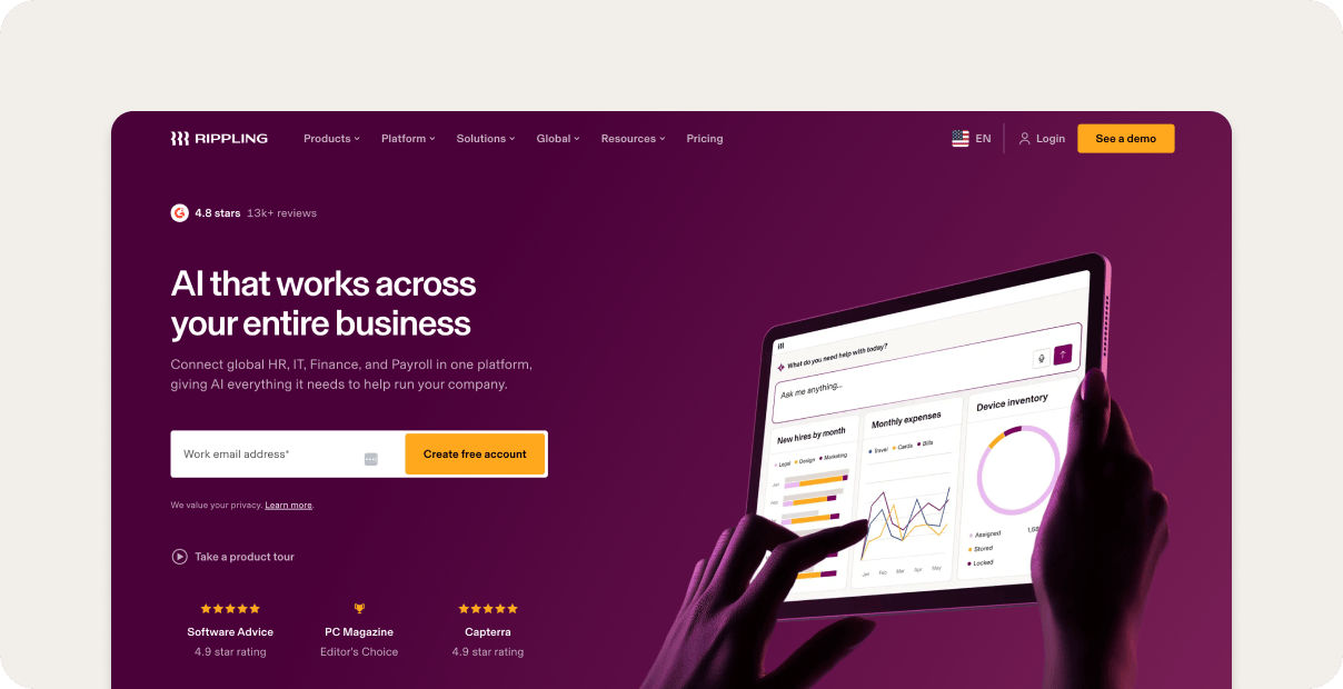 The Rippling spend management dashboard.