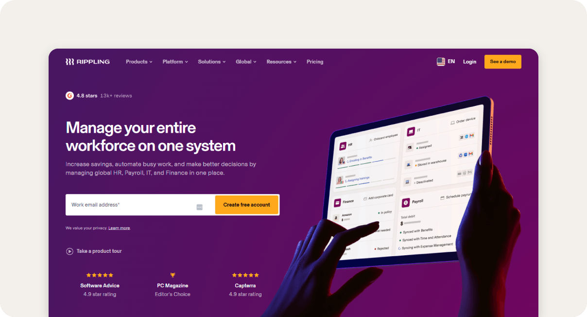 Rippling homepage.