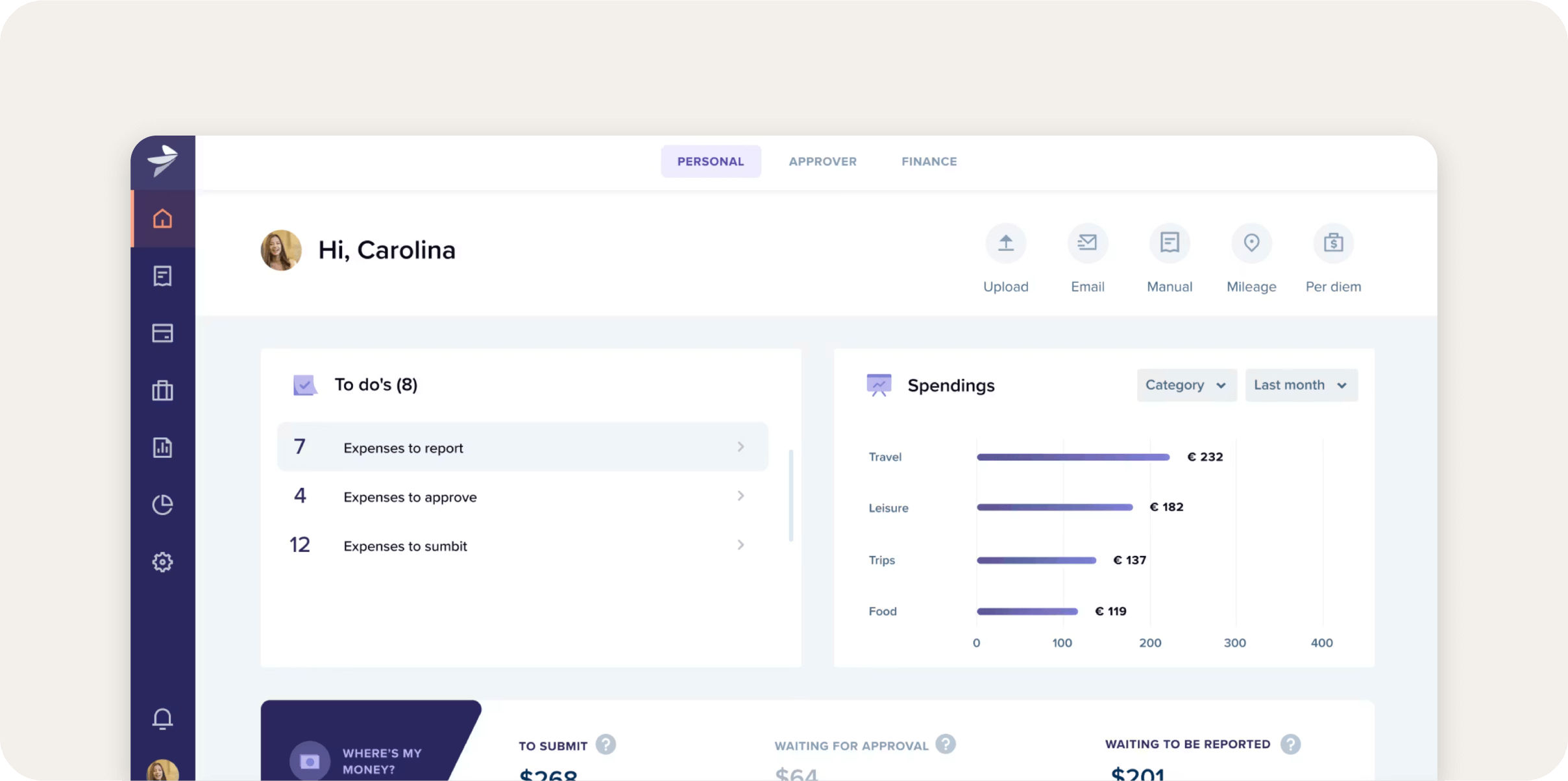 Screenshot of Rydoo dashboard