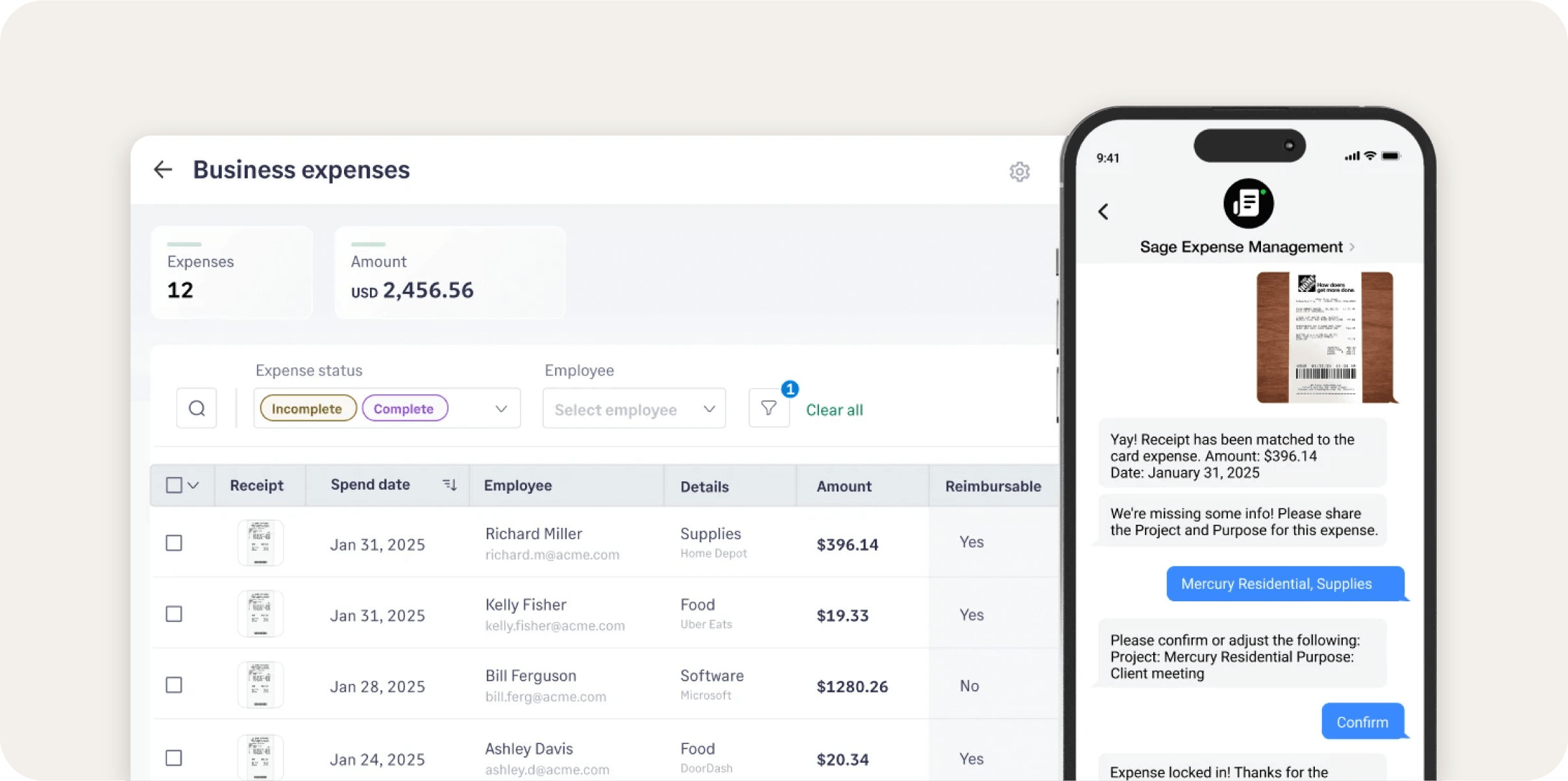 Screenshot of Sage Expense Management platform