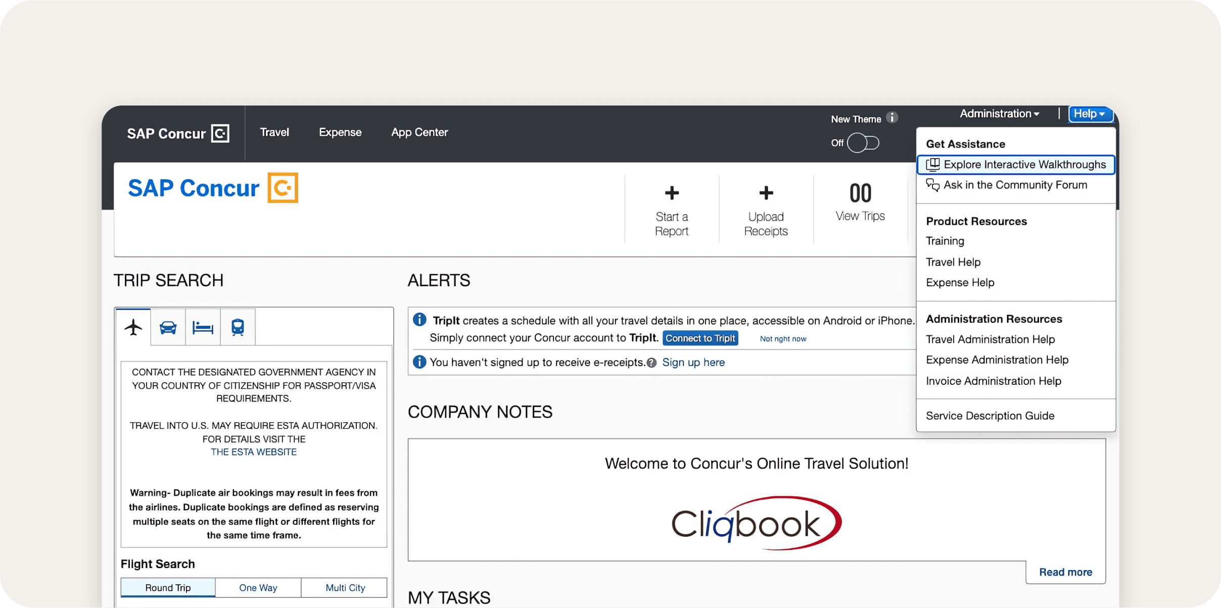 Screenshot of SAP Concur expense management software