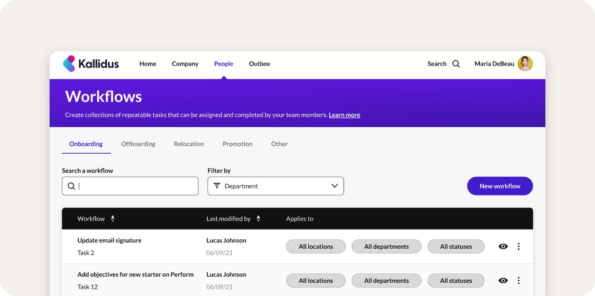 Kallidus onboarding workflow.