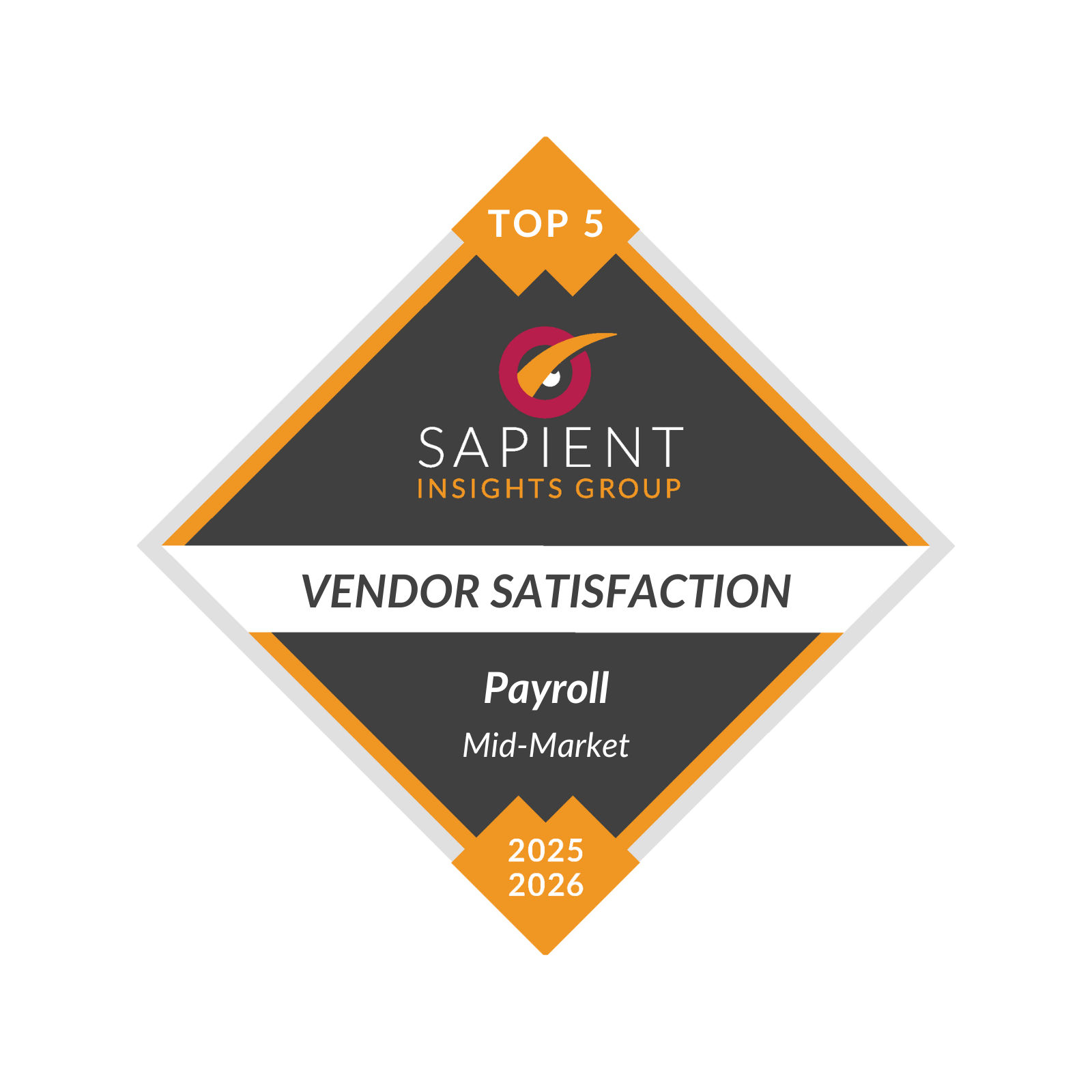 Sapient Top 5 Payroll Vendor Satisfaction-Mid-Market 2025-2026