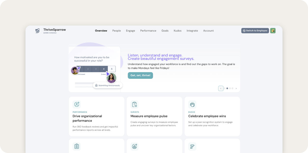 ThriveSparrow homepage.