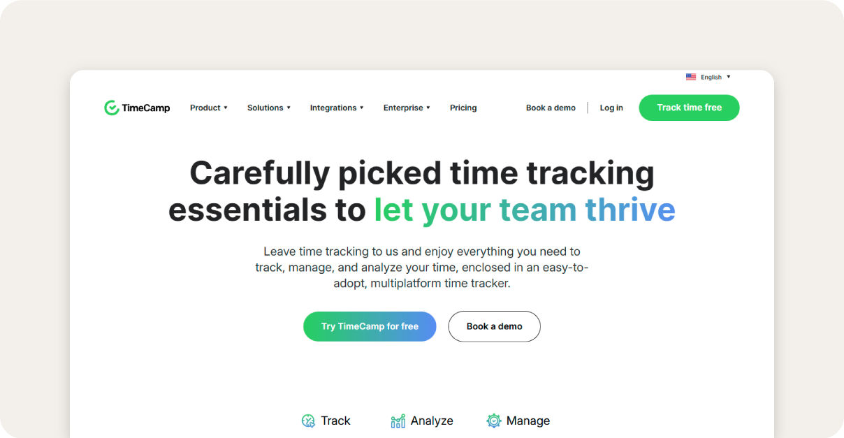 TimeCamp time tracking home page