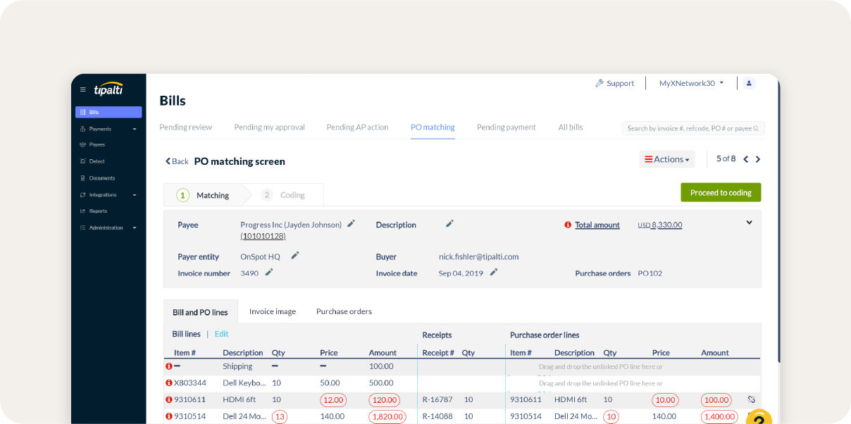 Screenshot of the Tipalti platform