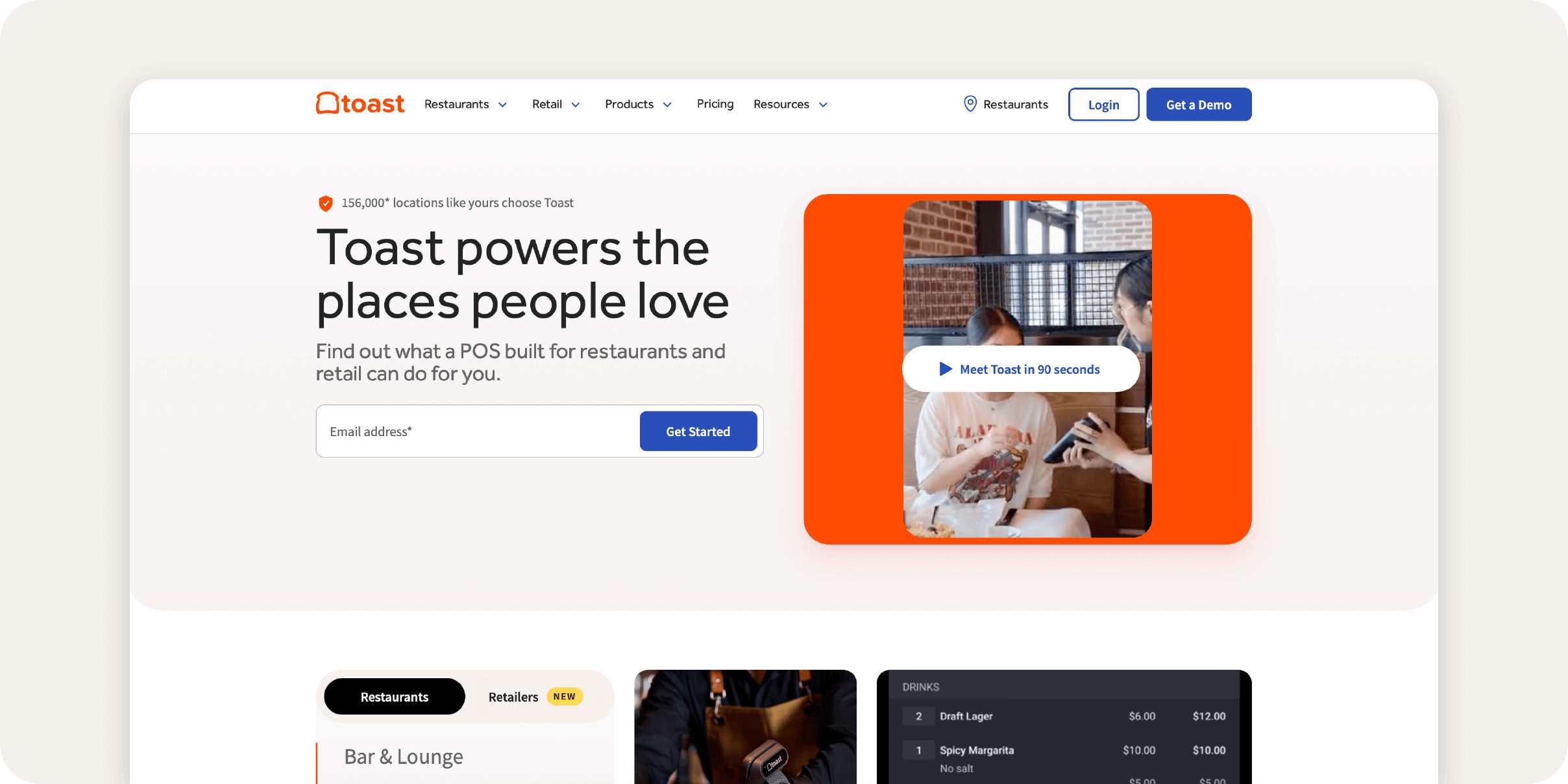 Toast website homepage.