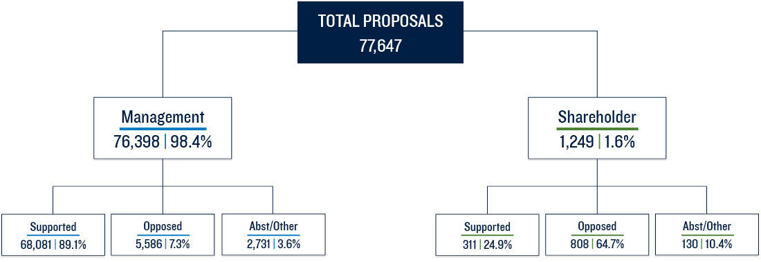 Proxy voting metrics overview for year 2025
