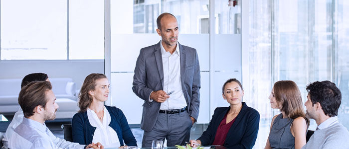 Business professionals meeting in a modern office