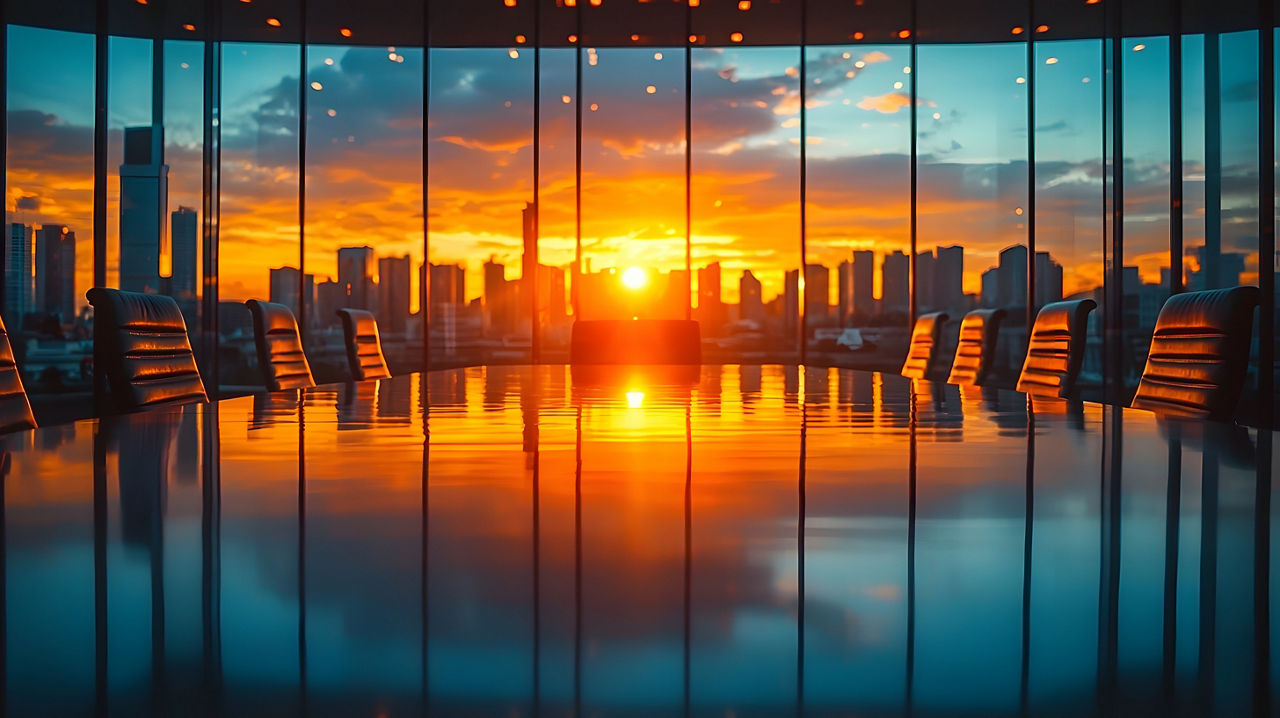 Prestigious university roundtable with business leaders negotiating and forming glowing academic partnerships and Concept of successful negotiation strategic alliance