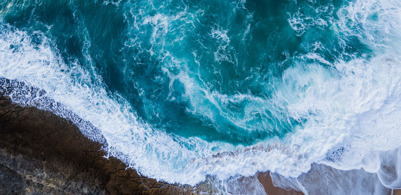 aerial shot from the beach