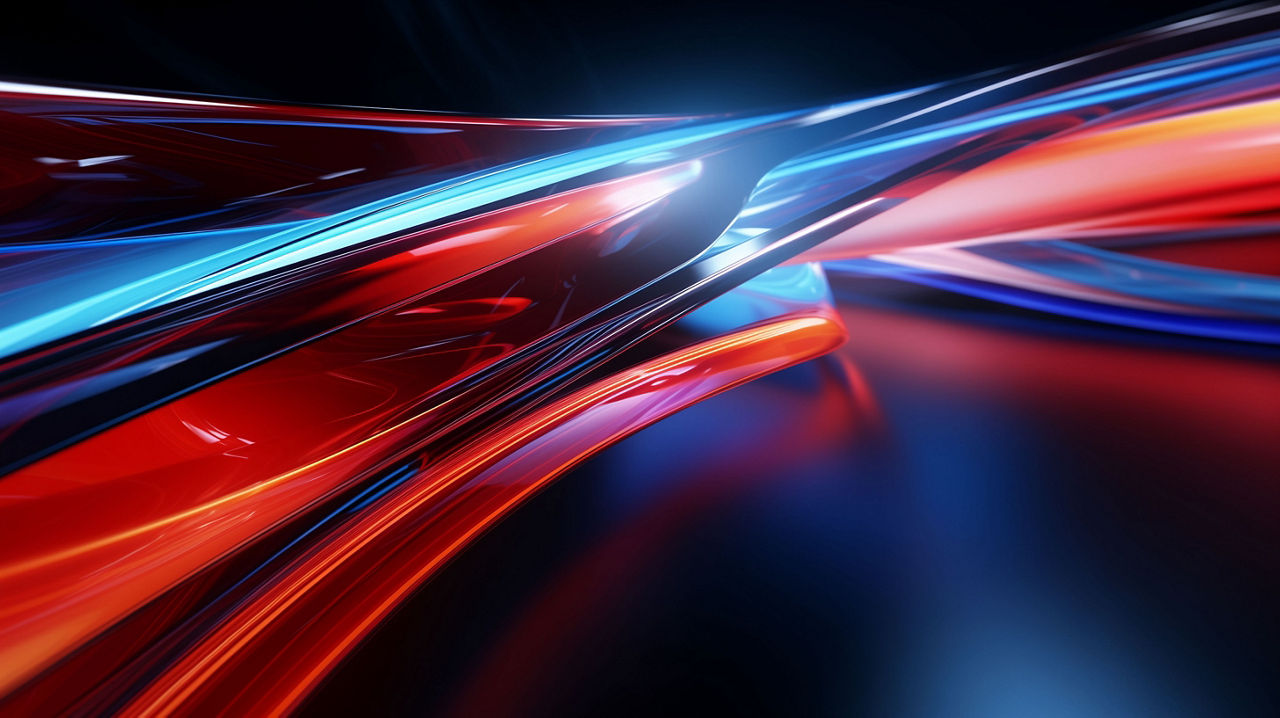 high speed light trails 3d, abstract wallpaper or background, modern technology backdrop, red and blue 