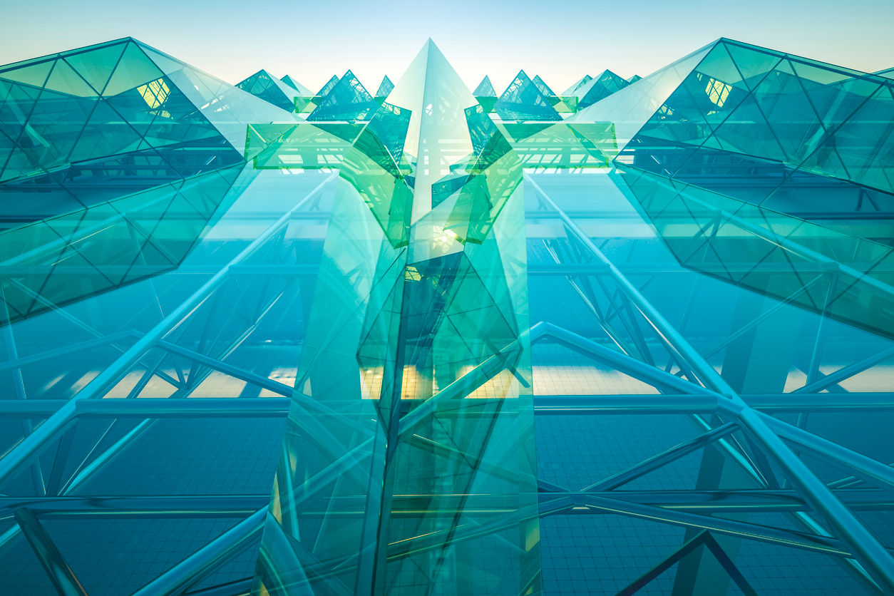 Future abstract pyramid building sky line