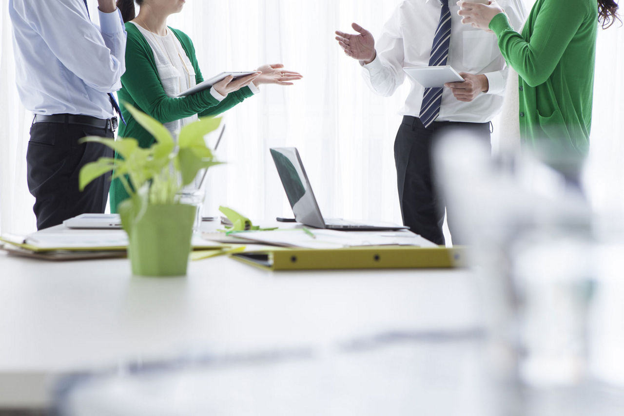 Businessman who is in the meeting and standing