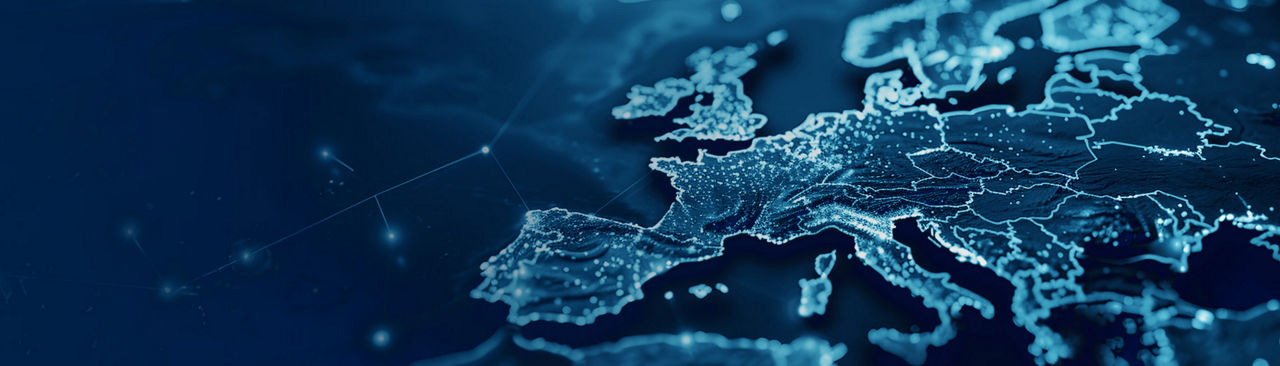 Digital map of Europe with illuminated borders