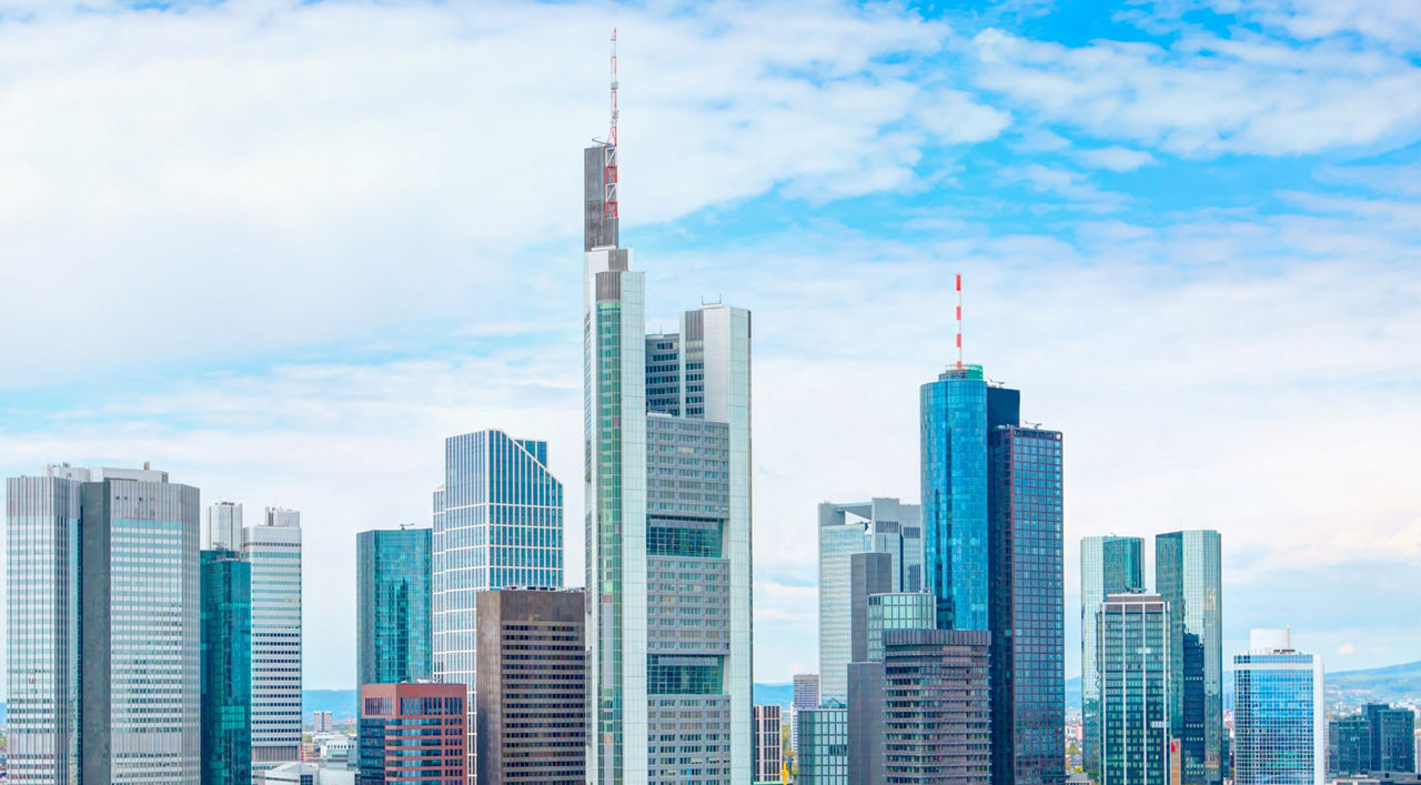 Skyline of Frankfurt, Germany, the financial center of the country.
