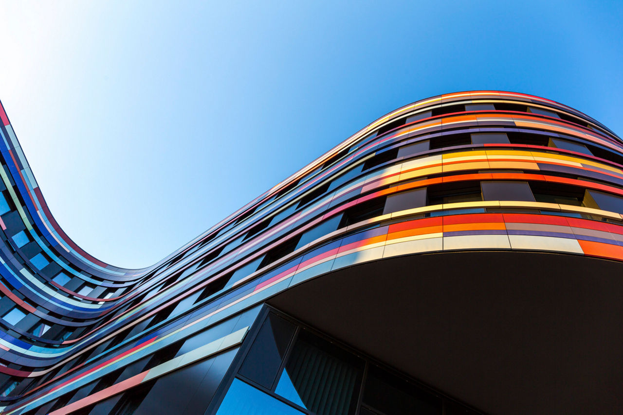 Detail of a modern office building in Hamburg, Germany.
