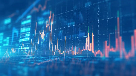 Blue financial market chart with rising and falling lines