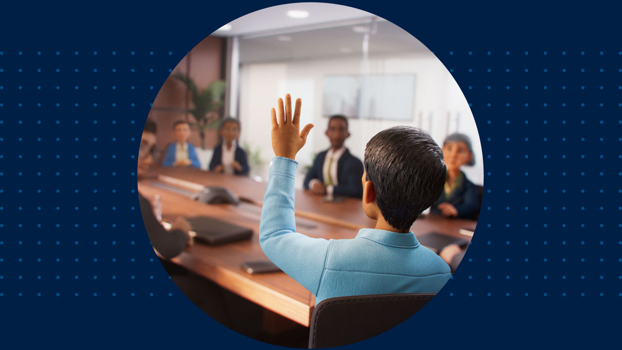 Man raising hand in a meeting.