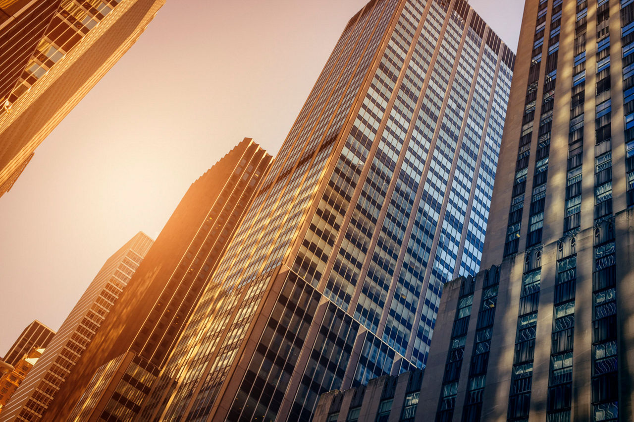 Office skyscraper Reflection in the sunlight. New York City