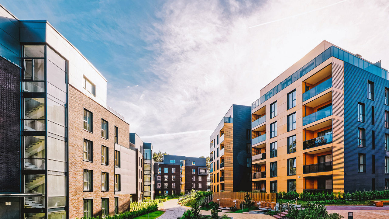EU Modern european complex of apartment buildings. And outdoor facilities.