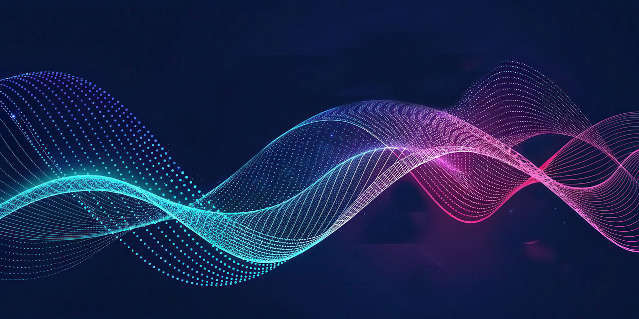 Abstract Flowing Neon Wave Lines with Glowing Particles on Dark Background