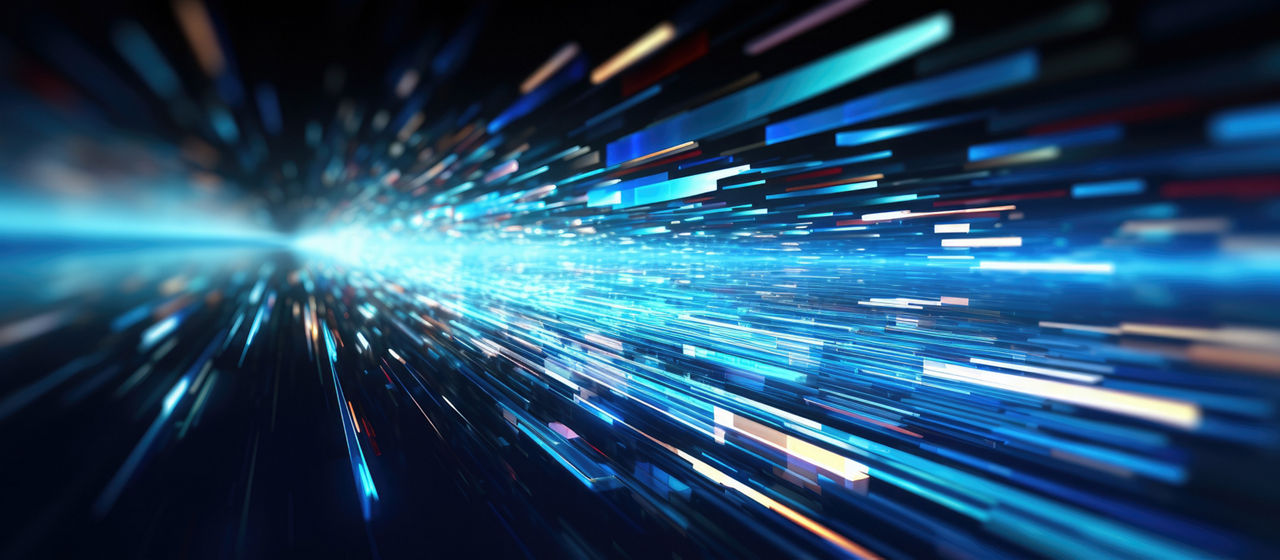 Abstract 3D render of digital internet with hi speed motion blur in a cyber space environment