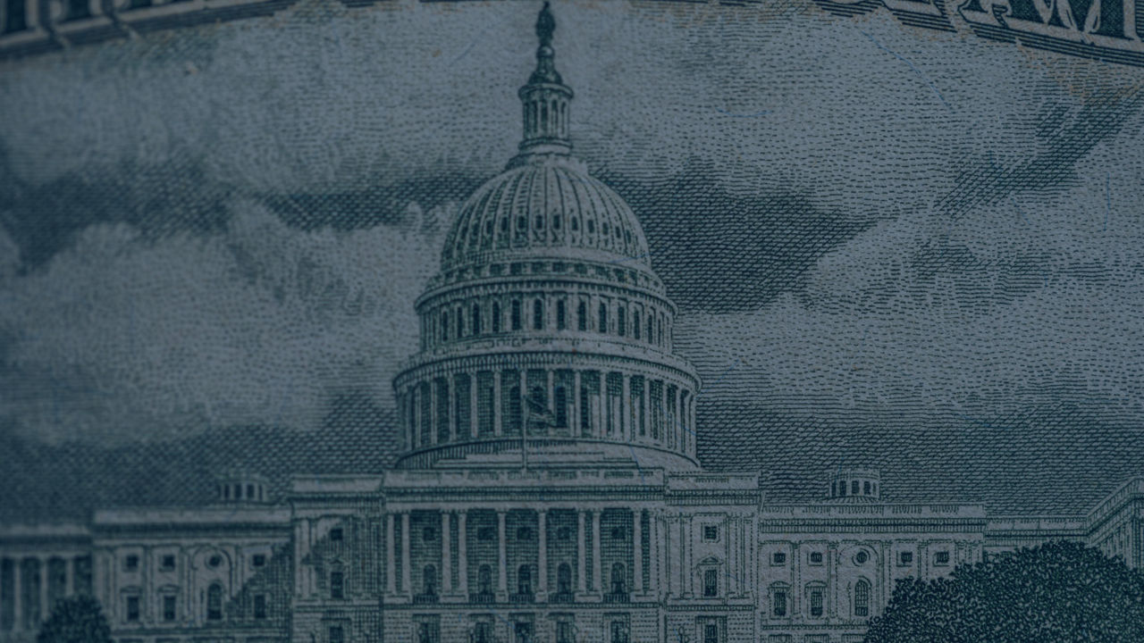 United States Capitol on 50 Dollars bill USA money banknote Macr