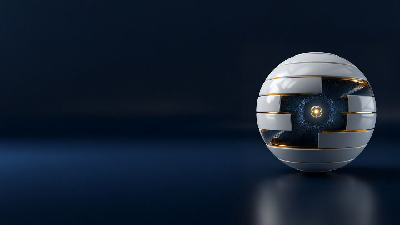 Futuristic sphere opening up to reveal ball of light.