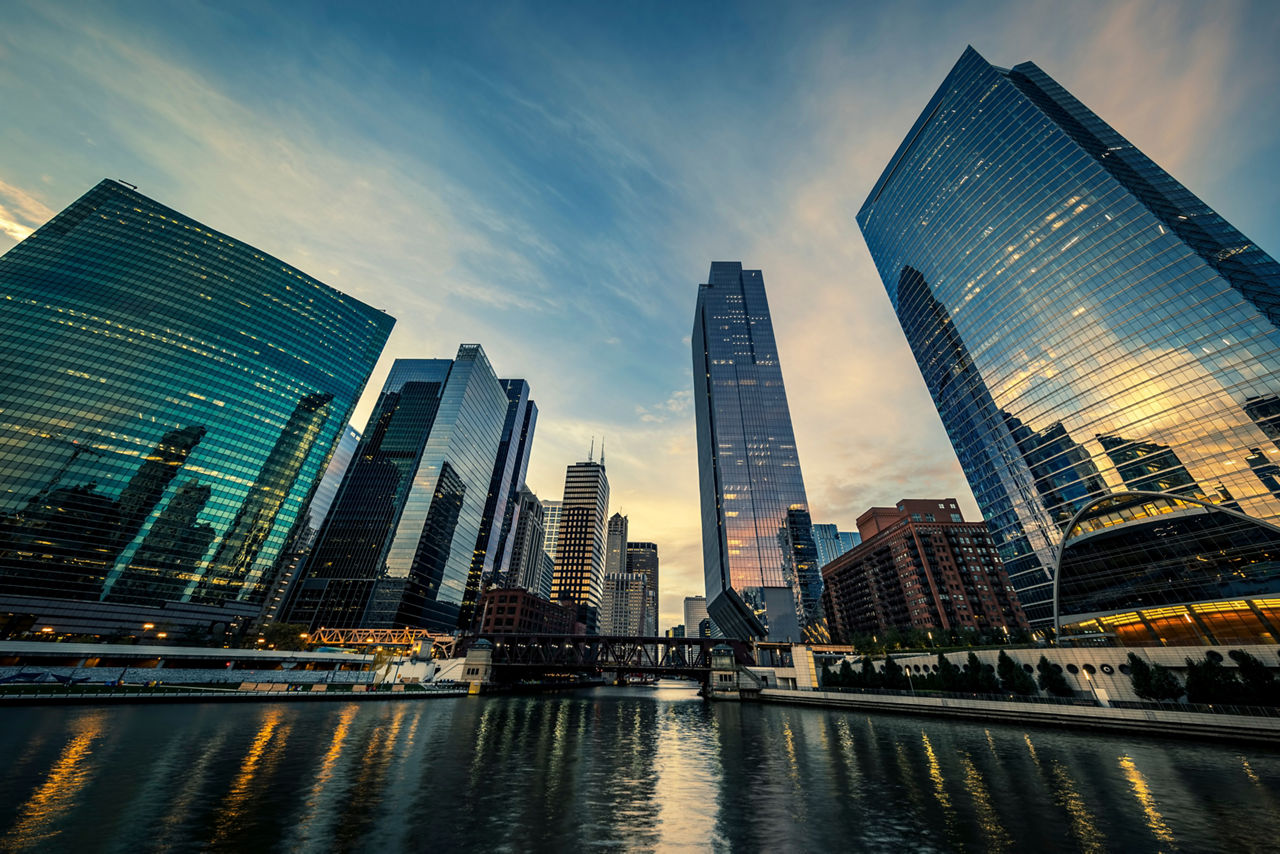 Chicago with morning light, USA.