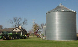 Conventional grain bins are weather- and pest-proof, and have built-in aeration systems.