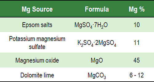 Fertilizer sources and magnesium percentage by weight