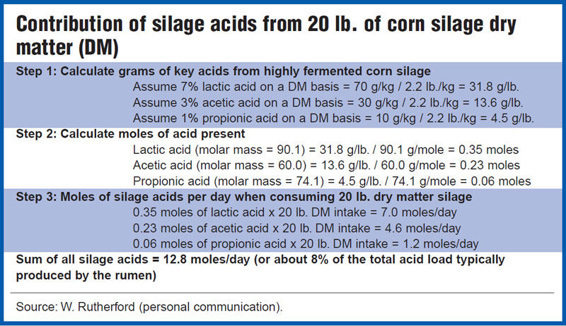 Contribution of silage acids from 20 lb. of corn silage dry matter (DM.)