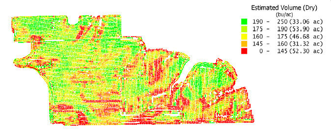 Yield monitor estimated volume map