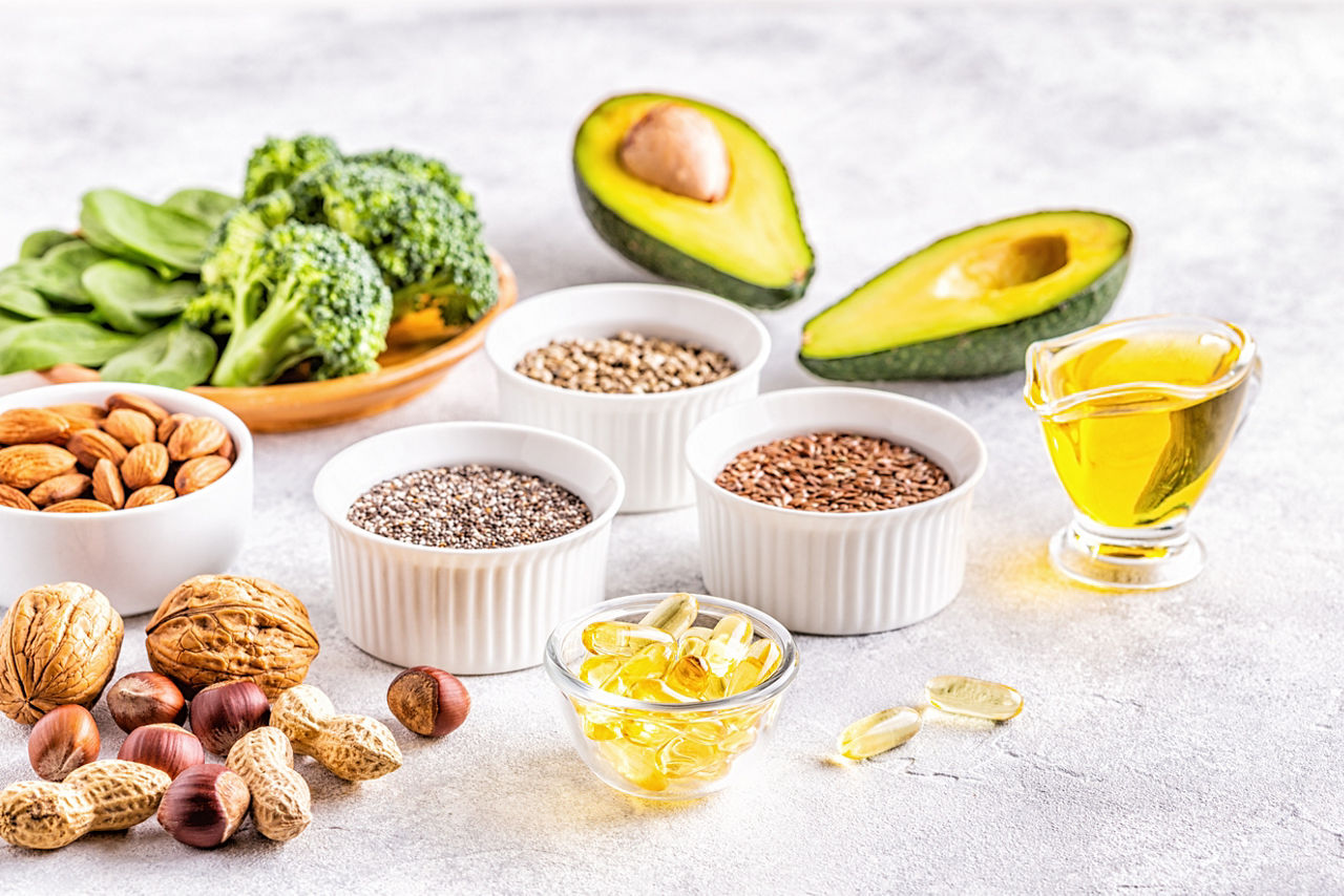 table spread of healthy oils