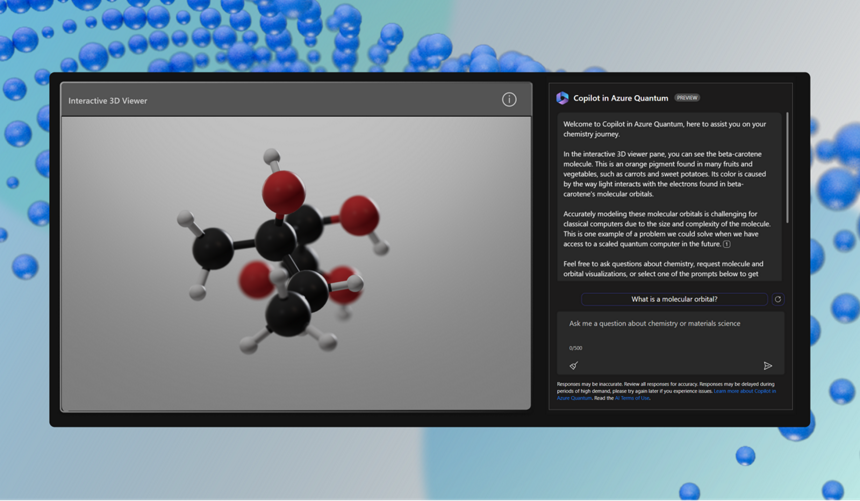 Conceptual diagram showing chat window with molecular visualization in Azure Quantum
