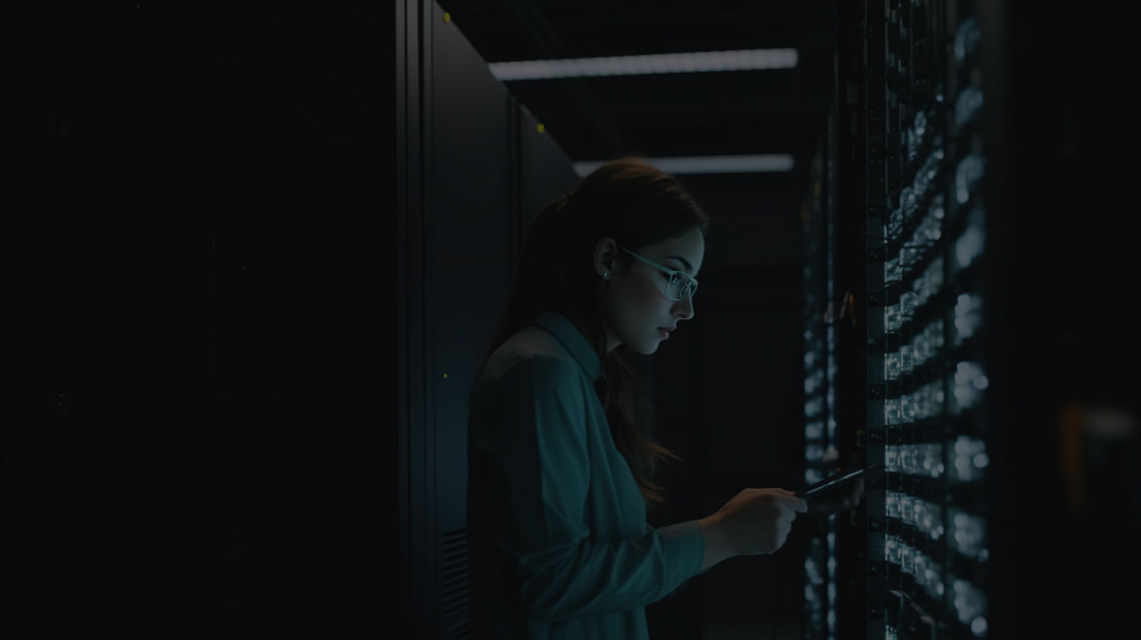 Woman standing in front of computer