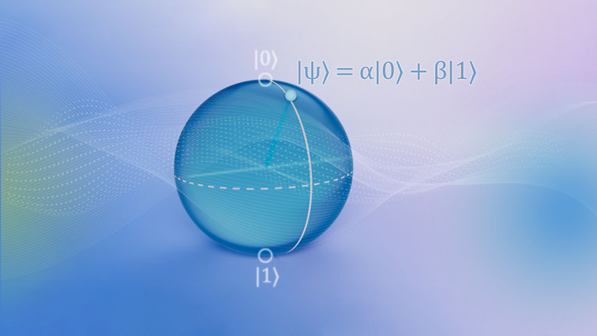 Bloch sphere representing the state of a qubit in superposition
