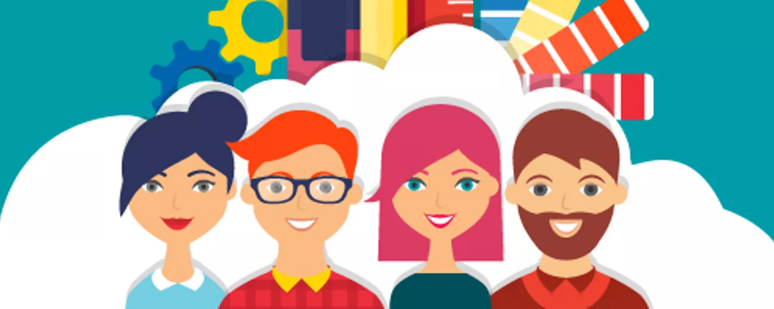 An illustration of happy employees who have helped build a positive agency culture