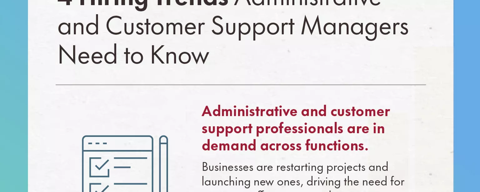 An infographic highlighting hiring trends in the administrative and customer support professions