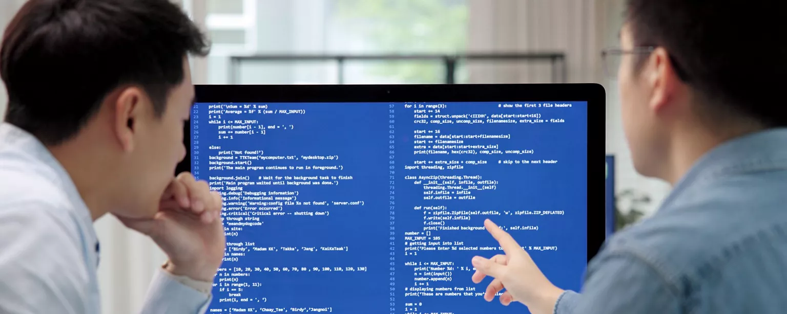 Two business professionals discussing matters at the computer