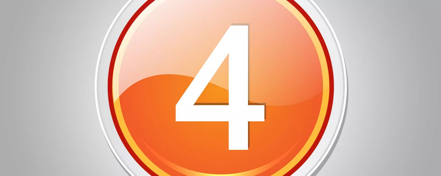 A white numeral "4" in an orange circle with white and red outlines against a gray background.