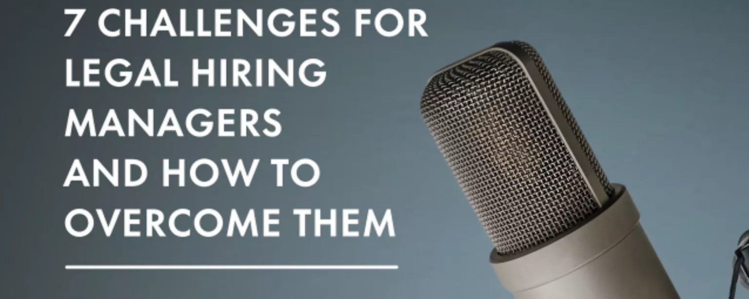 A microphone is pictured along with the following text: “7 Challenges for Legal Hiring Managers — And How to Overcome Them," "“The Legal Report from Robert Half,” “Podcast” and “Guest: Michael Lusby, District President.”