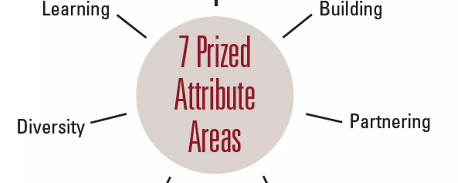 Illustration that shows 7 Prized Attribute Areas of internal auditors