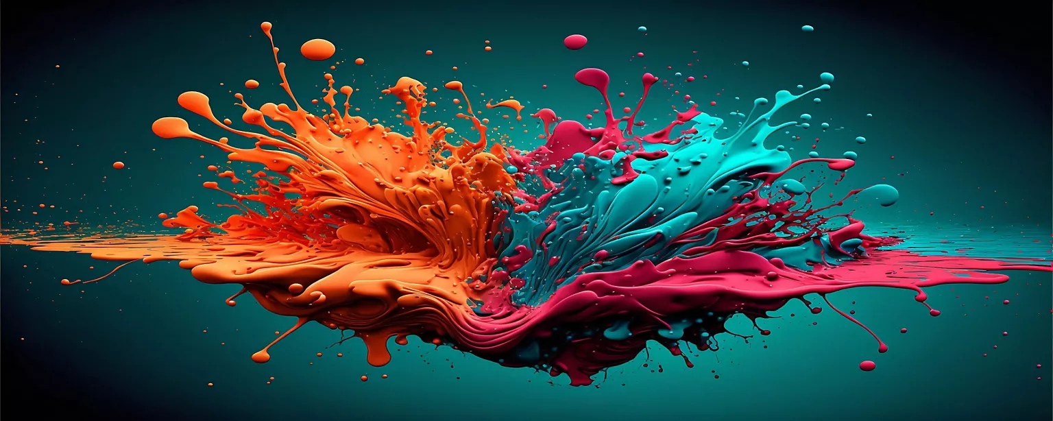 Computer-generated splash of multi-colored paint