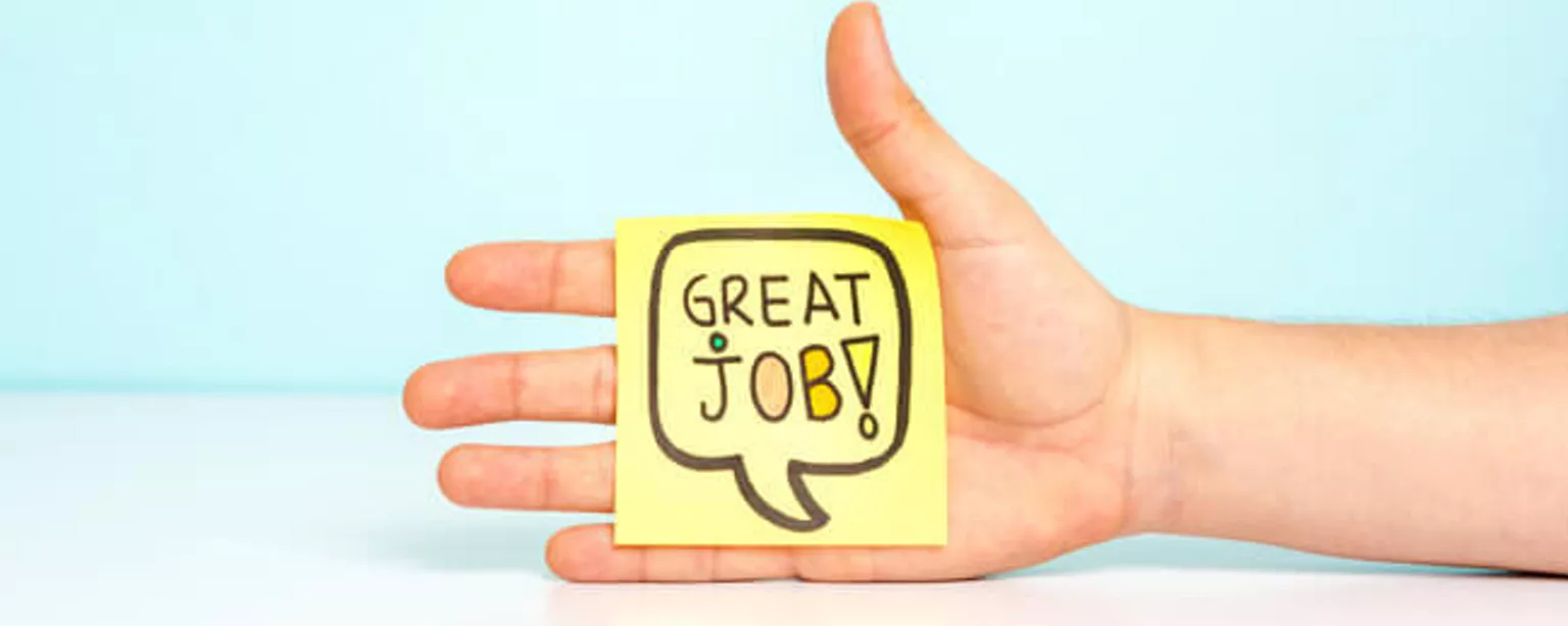 6 Sure-Fire Ways to Boost Employee Job Satisfaction — photo of hand holding sticky with words, Great Job!