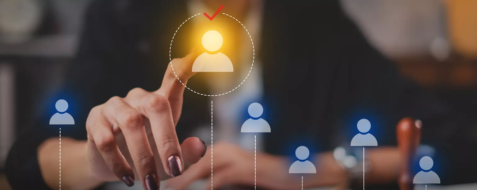 A businesswoman is searching for a right person for a job position.