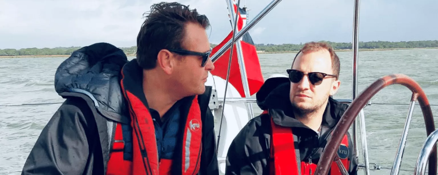 Matt Weston and PAtrick McCubbin sailing in waterproofs