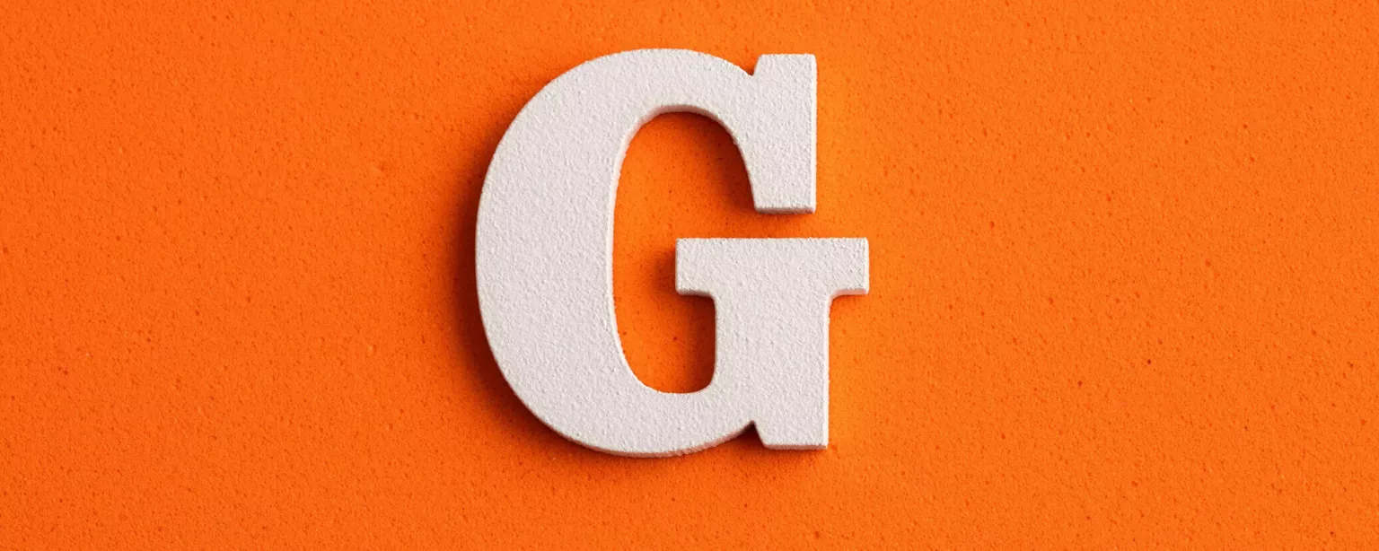 The letter "G" in white against an orange background.